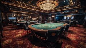 Tampilan meja Caribbean Stud Poker dengan dealer langsung di juragan menang